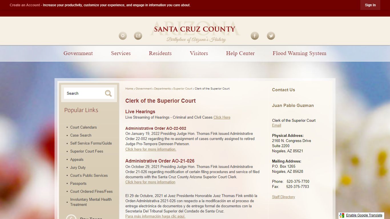 Clerk of the Superior Court - Santa Cruz County, Arizona